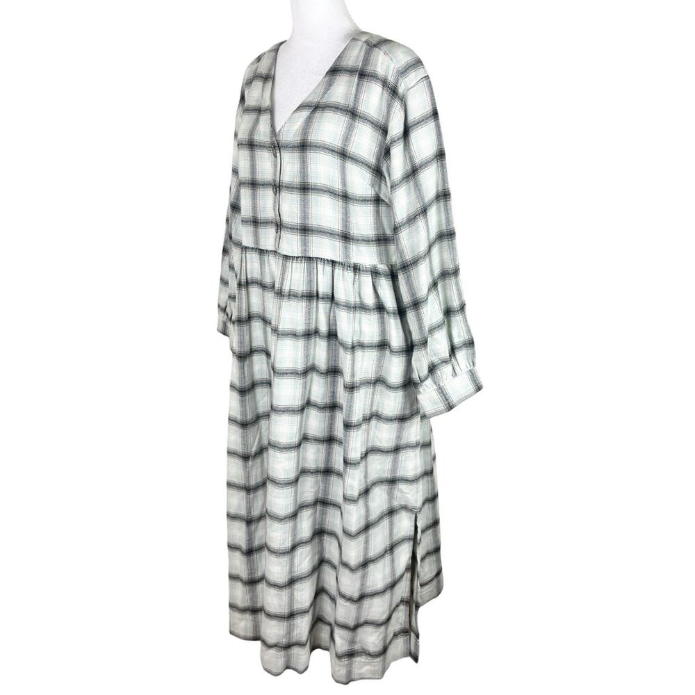 Madewell Flannel Button Front Midi Dress Cottagecore Peasant Celestial Blue Sz 8 - Picture 7 of 9